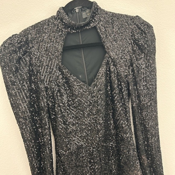 Michael Costello x Revolve Sequin Mini Dress Black Small Cutout Bodycon - Picture 2 of 6